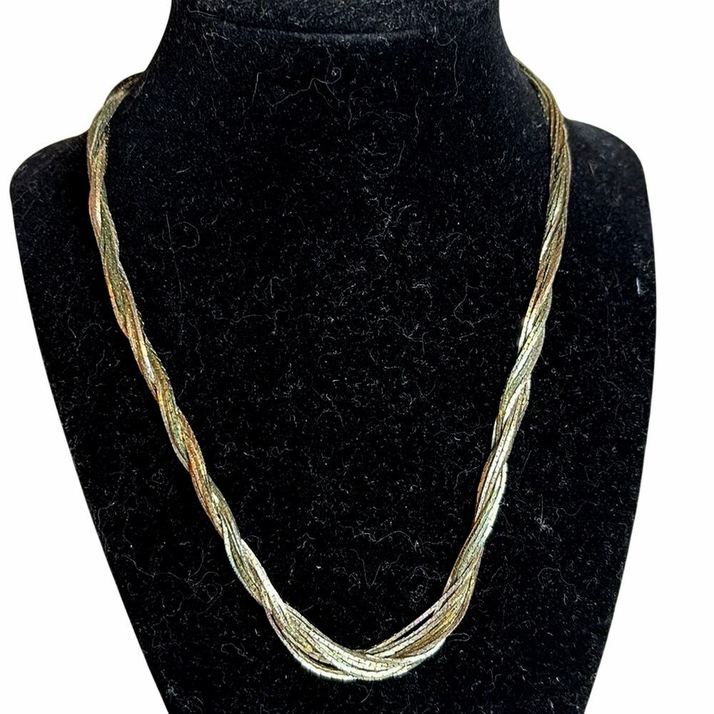Vintage Mixed Metal Twisted Chain Necklace 17” Silver Gold Copper Tone Multi